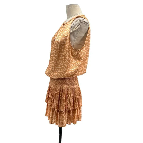 Current Air Los Angeles The Wyland Dress Smocked Mini Orange Floral Size Small - Picture 8 of 15